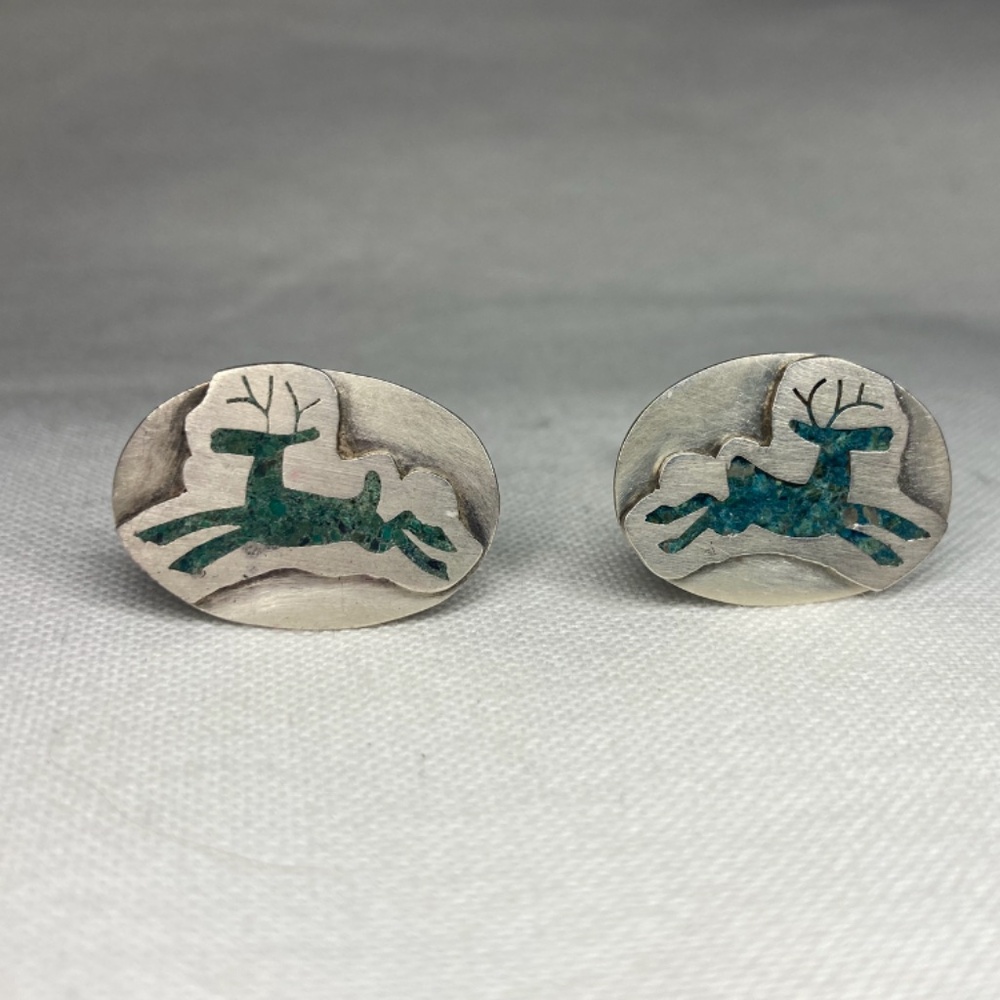 Solid Sterling Silver, Taxco Deer, Crushed Stone … - image 1